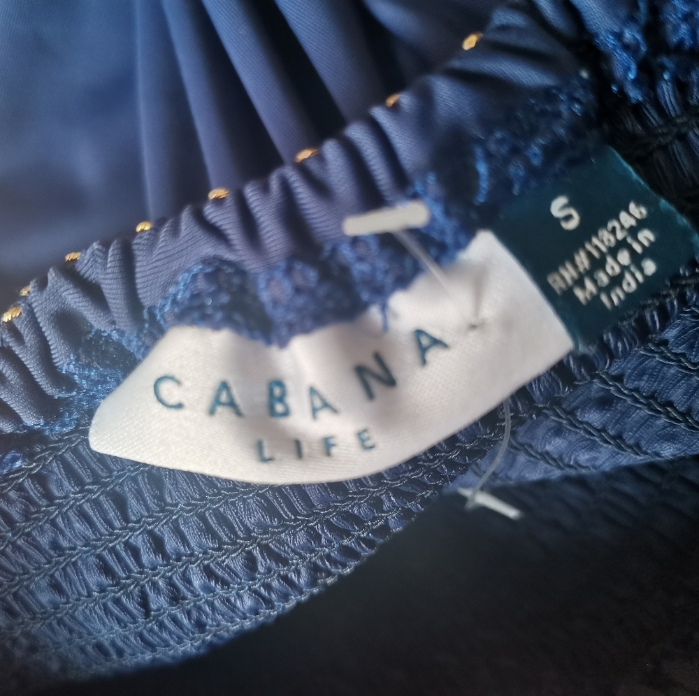 NWOT Cabana Life Navy Terry Off the Shoulder Dress Mini Tassel ,Small - Picture 5 of 6